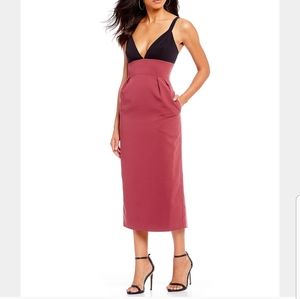 NWT Jill Stuart two-tone V-neck Midi Dress 0 2